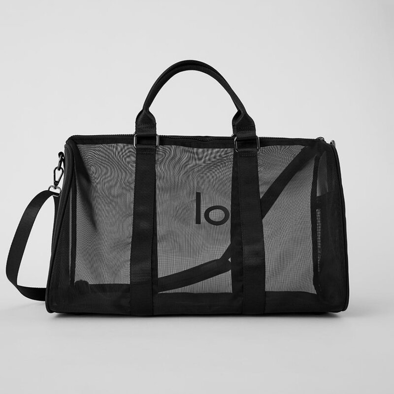 LO Sports Yoga Transparent Handbag Portable Shoulder Bag Large Capacity Handbag Semi-sheer Mesh Black Tote Bag