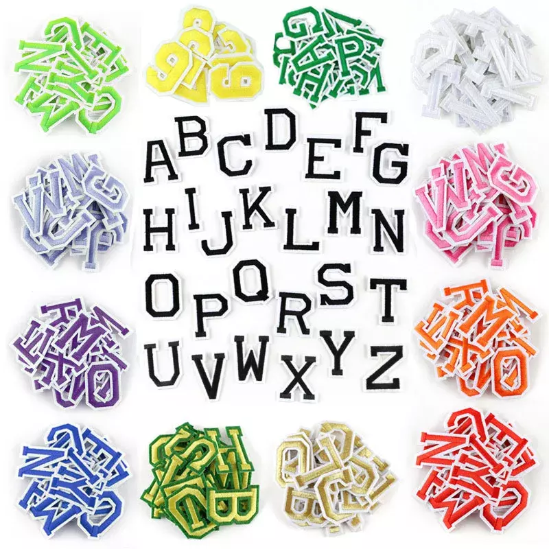 Ensemble de patchs de broderie de couleurs, autocollant de lettre de l'alphabet anglais bricolage, fer sur patchs, tissu adhésif, accessoires de chapeau de sac de gril, 26 pièces