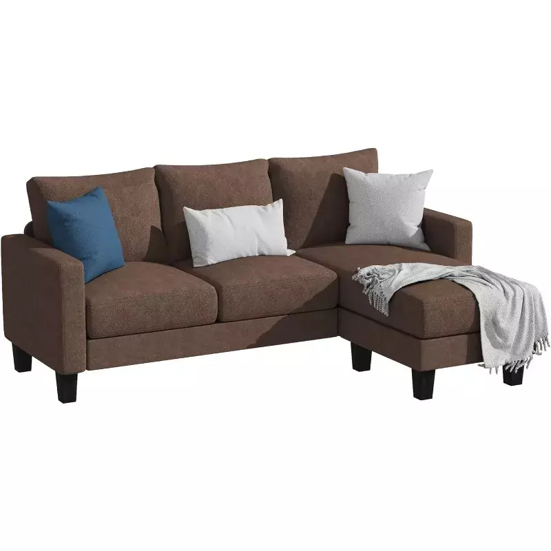 YESHOMY-conversível secional 3 sofá em forma de L, assento macio, tecido de linho moderno, pequenos sofás para sala de estar