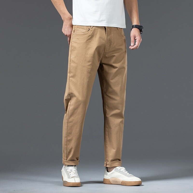 Cotton Trousers Mens Comfortable Stretched Loose Pencil Pants Plus Size 44 46 48 Male Khaki Wine Red Male Elastic Casual Outwear