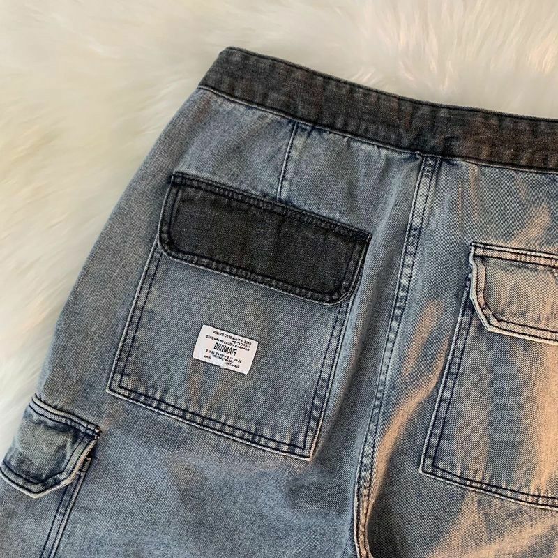 Spodenki amerykańska moda Vintage modne męskie damskie letnie patchworkowe jeansowe Capris amerykańskie główna ulica prosta rurka krótkie spodnie