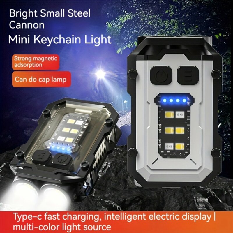 Mini llavero de luz LED COB, minilinterna EDC, lámpara de bolsillo para acampar de emergencia al aire libre con Sacacorchos de imán trasero