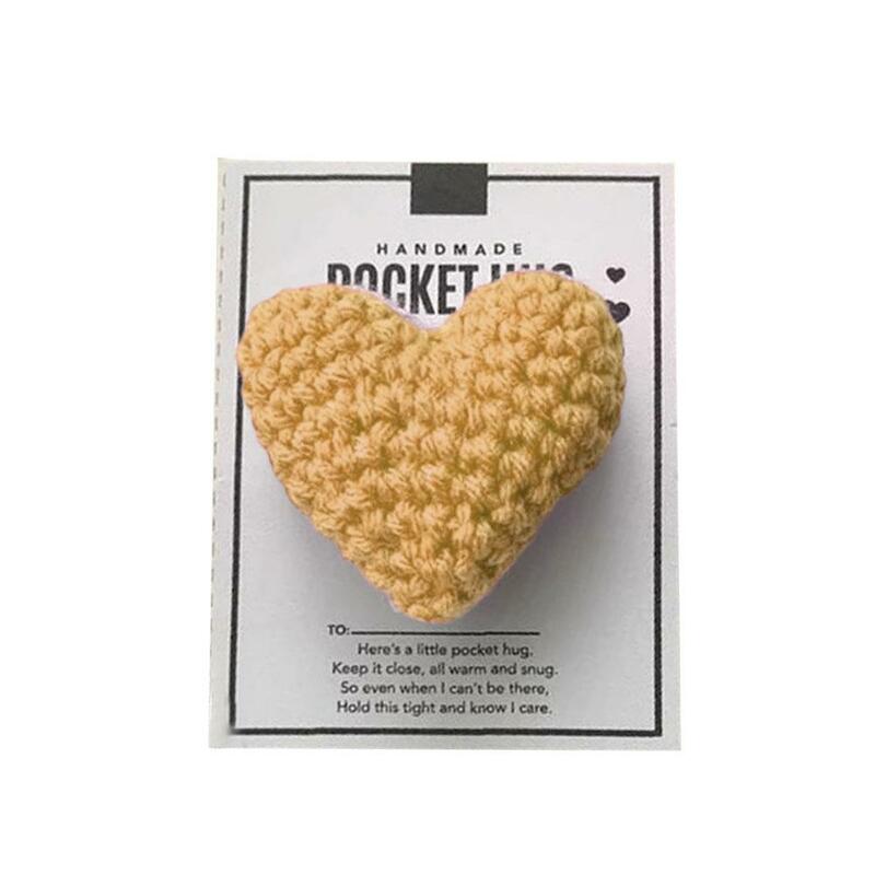 Coração Crocheted Coração Pocket Hug Ornaments, Pequenos presentes de malha para crianças, L4D3