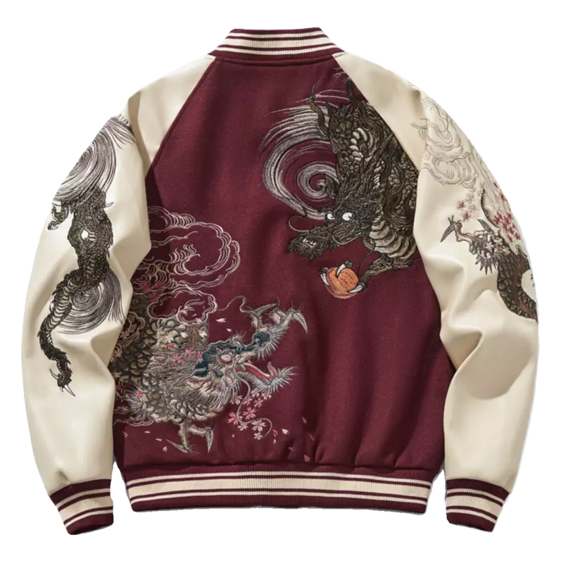 남녀공용 드래곤 자수 야구 재킷, 중국 스타일 유니폼 코트, 요코스카 보머 재킷, 새해 2024 패션