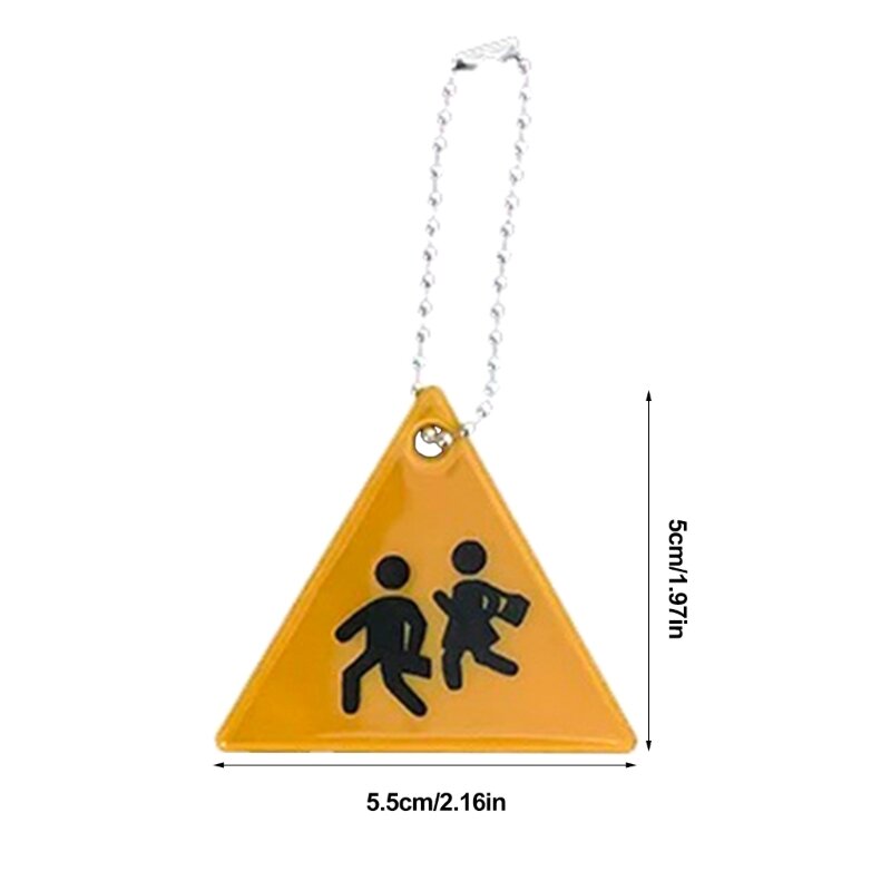 652F Chaveiro Refletor Segurança Infantil Triângulo Etiquetas Calçada Pingente Presente Equitação Noturna
