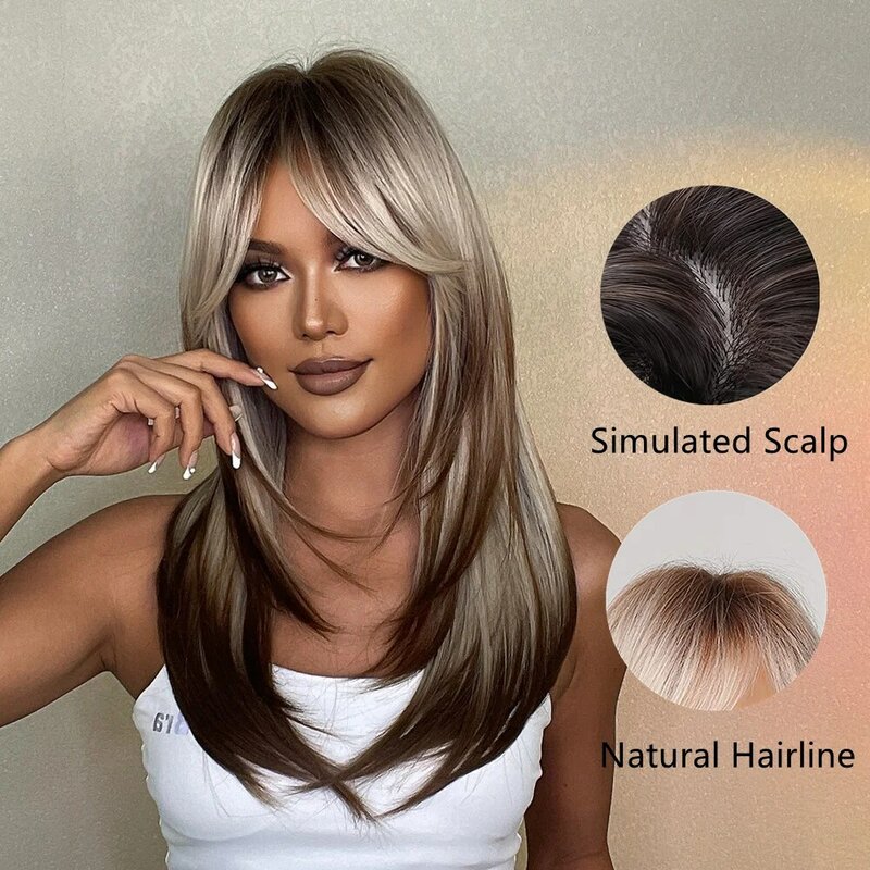 Многослойные синтетические парики ALAN EATON блонд для женщин длинные прямые коричневые прямые парики с челкой балаяж волосы термостойкие