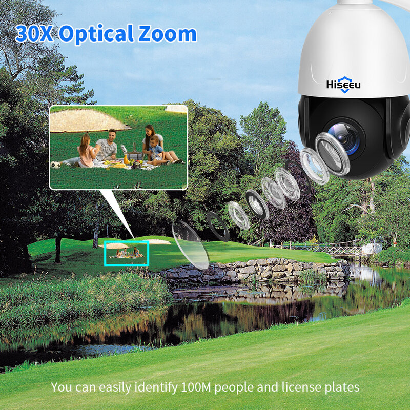 Hiseeu-cámara PTZ POE de 8MP para exteriores, dispositivo de vigilancia con Zoom óptico 30X, Audio bidireccional, visión nocturna a Color, IP, IP66, impermeable
