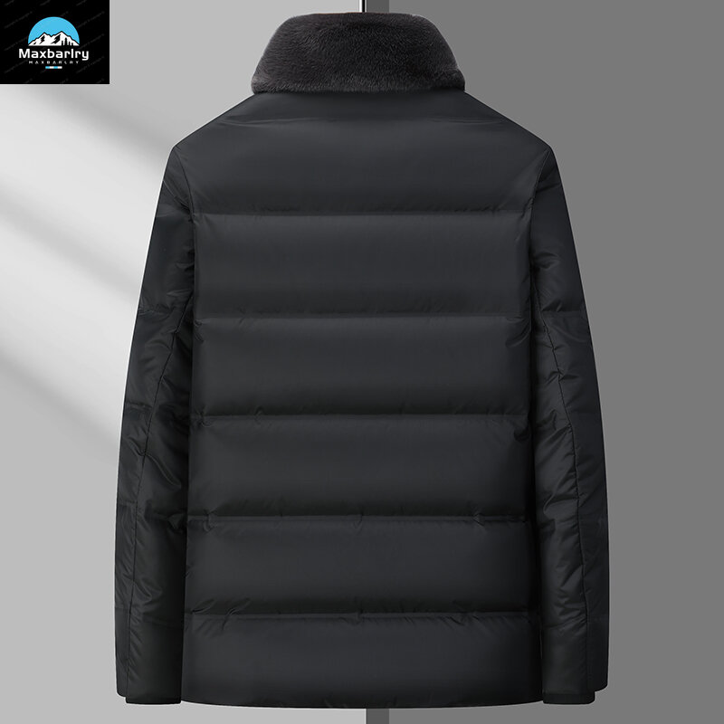 winter Lightweight Down Jacket Men's Luxury Business 90 White Duck Down Jacket Men's Short Detachable Fur Collar Windproof Coat
