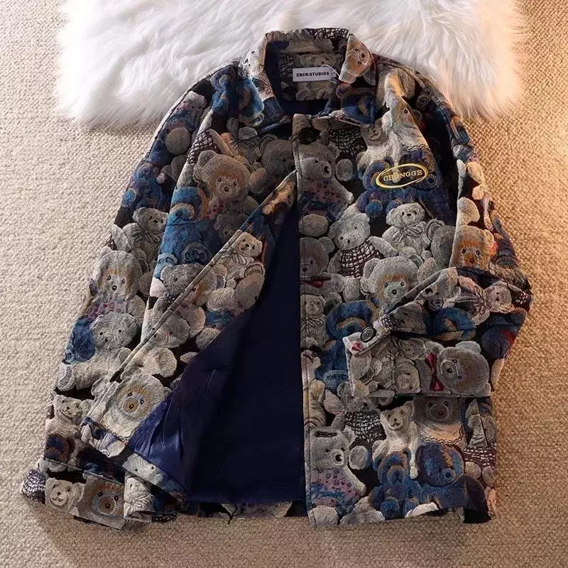 Autunno e inverno moda Casual carino orso stampa giacca con risvolto per uomo e donna giacca monopetto 2022 nuovo abbigliamento donna