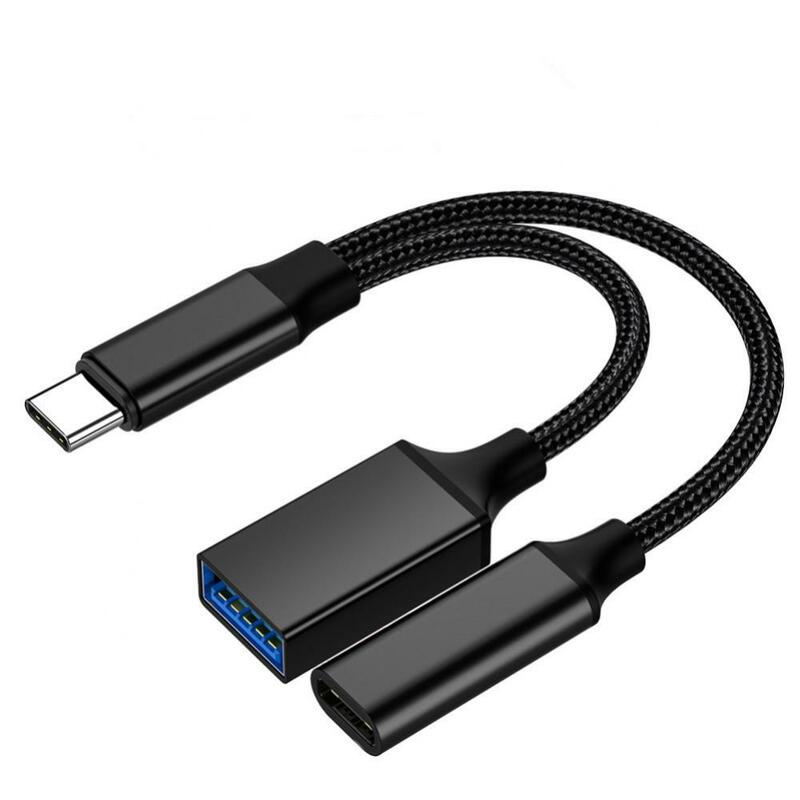Kabel adaptor USB C OTG 2 dalam 1, 5 buah adaptor dua Tipe c ke USB dengan Port pengisi daya PD untuk Laptop Tablet