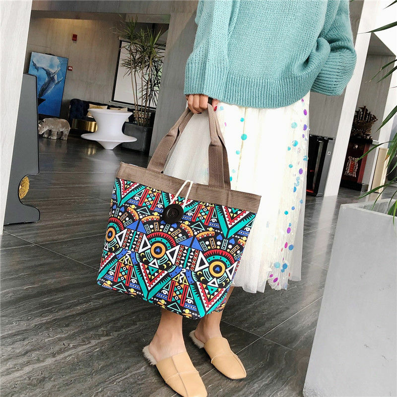 New Ethnic Style Shoulder Bag Casual Bohemian Canvas Bag Printed Beach Mommy Bag Handbags Travel Grocery Bag Shopping Bag Tote