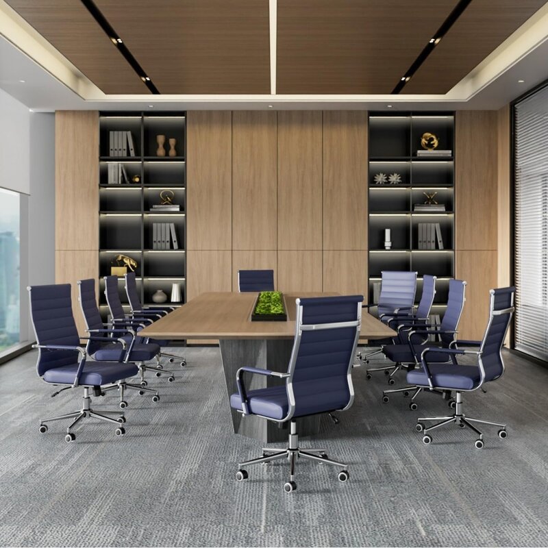 Темно-синий офисный стол, эргономичный кожаный современный стул, офисные стулья