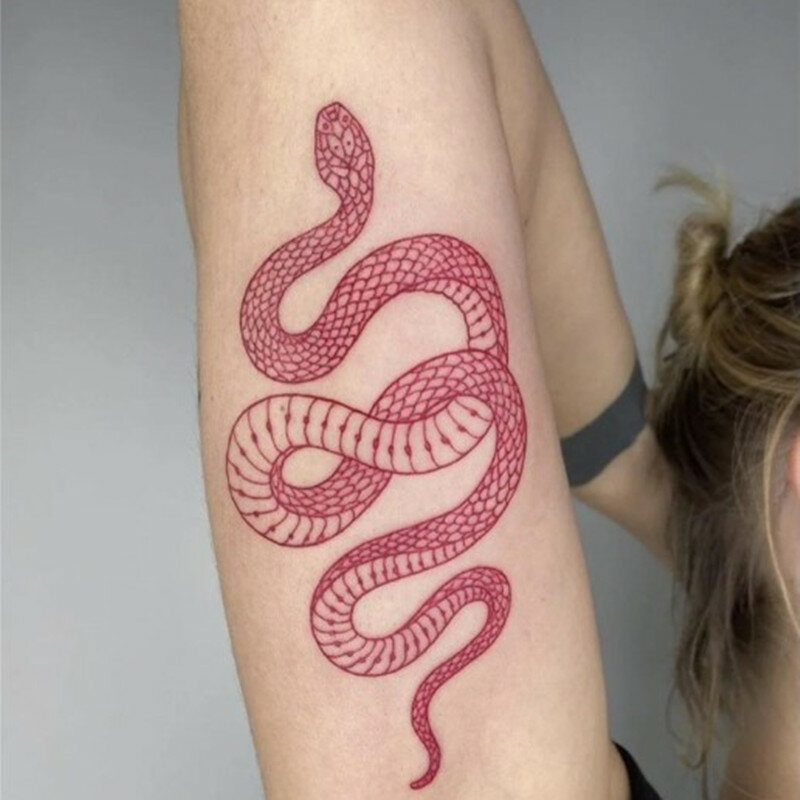 Pegatinas de tatuaje temporal de serpiente negra para mujeres y hombres, tatuaje falso impermeable de cintura corporal, vino oscuro, tatuaje de serpiente de gran tamaño, nuevo