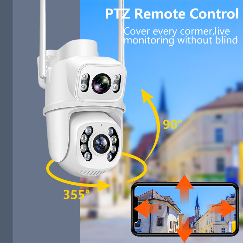 Наружная беспроводная IP-камера видеонаблюдения, 4K, 8 Мп, HD, двойной объектив, Wi-Fi, PTZ, автоматическое слежение, уличная камера видеонаблюдения, iCsee