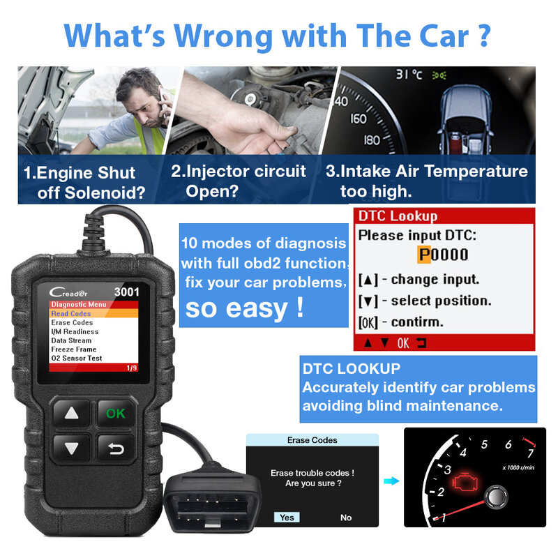 LAUNCH CR3001 X431 CR 3001 OBD2 Diagnostic Tools Support Full OBDII/EOBD Function Automotive Code Reader Check Engine Pk CR319