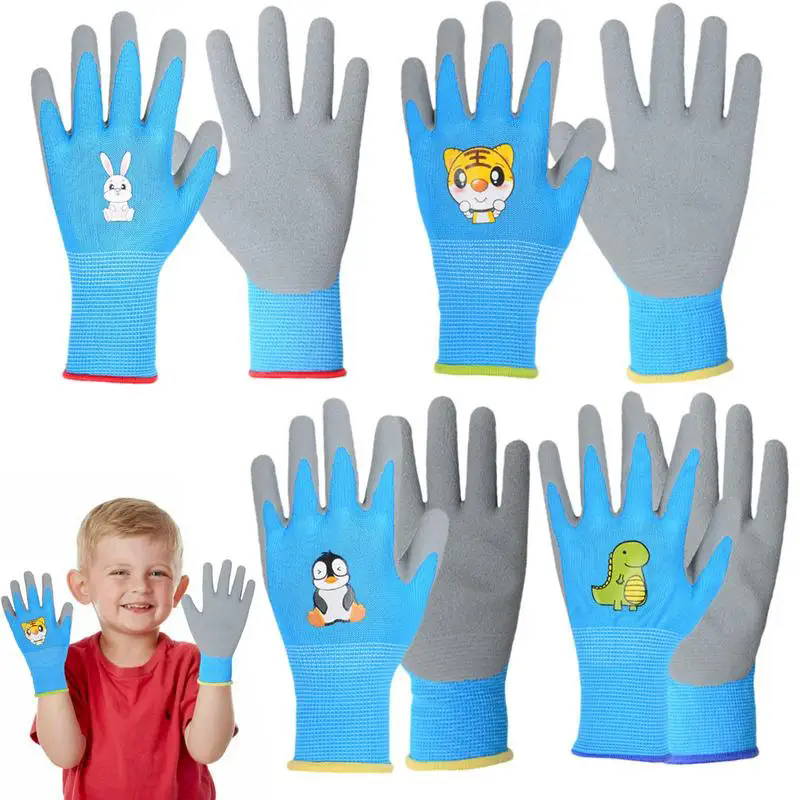 Kids Durable Waterproof Non-Slip Garden Work Gloves Cute Animal Pattern Latex Security Yard Work Gloves Portable Garden Supplies