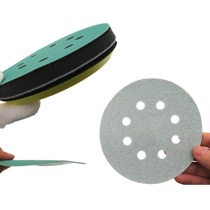 5Inch 8Hole Sanding Discs Hook & Loop Wet Dry PET Film Green Sandpaper Polishing Home Polishing Tool Replacement Accessories