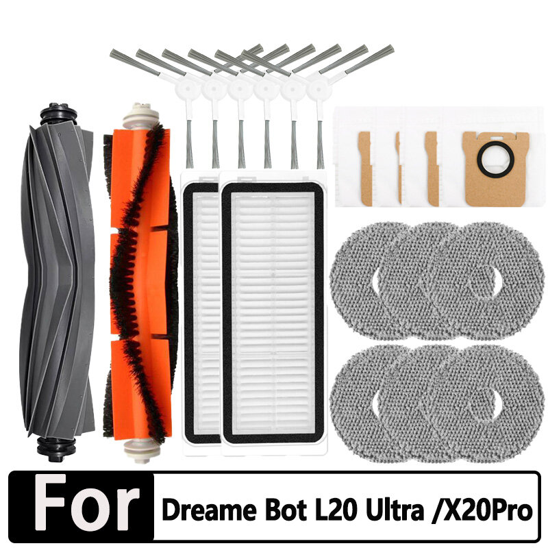 Dreame Bot L20 Ultra / X20 Pro aksesori sikat sisi utama Filter Hepa kantong debu Robot penyedot debu suku cadang pengganti
