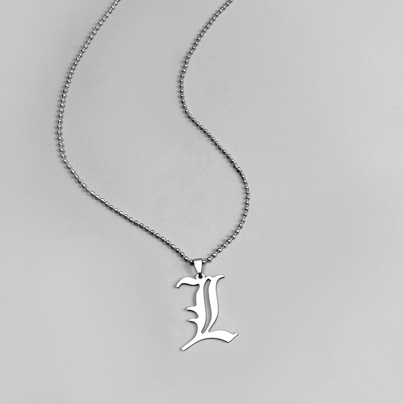 Collier en acier inoxydable avec pendentif lettre ancienne anglaise, pendentif avec perles, chaîne, bijou Cosplay, cadeau