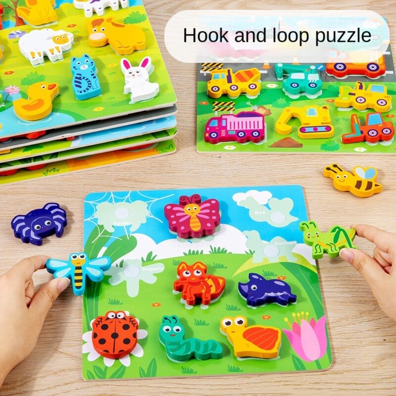 Shape Children Cognitive Puzzle Toy Cartoon Animals Jigsaw Montessori Wooden Puzzle Toy Cute Fruits Matching Puzzle Game