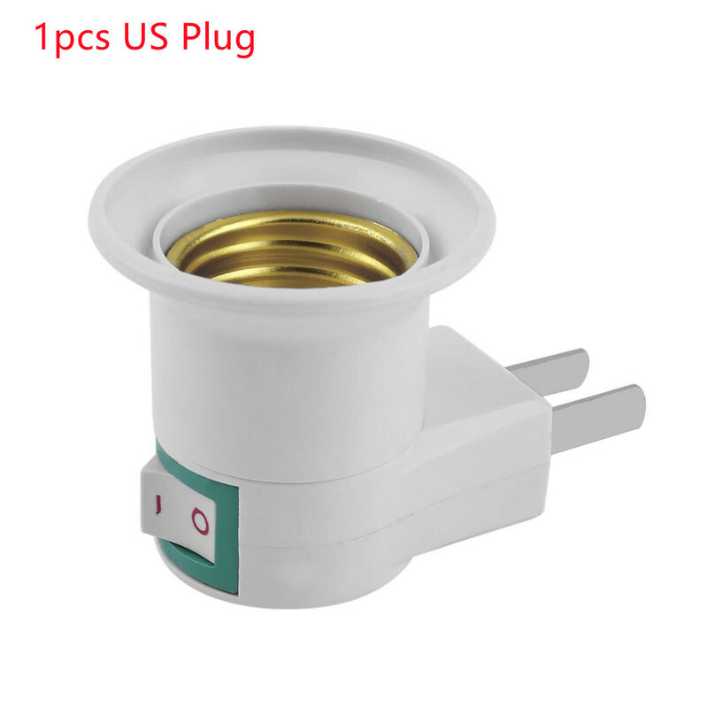 1PC Hot Sell Practical White Plastic E27 LED Light Socket To US Plug Holder Adapter Converter ON/OFF Button Switch For Bulb Lamp