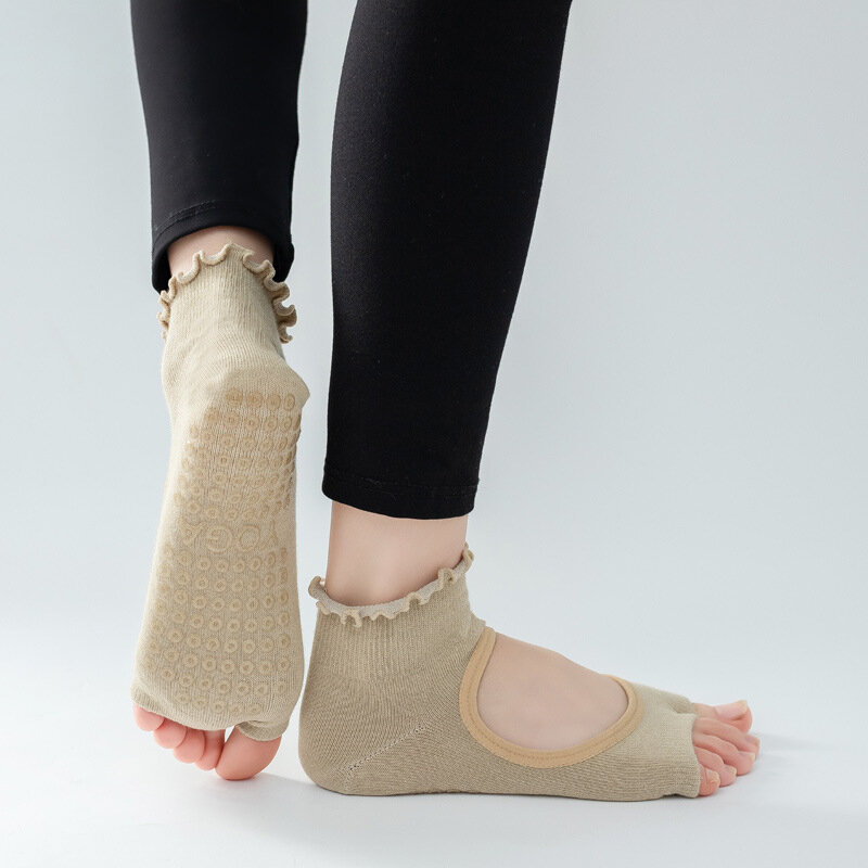 Calcetines antideslizantes con espalda descubierta para mujer, medias profesionales de dos dedos, para Yoga, Fitness, Pilates, baile, deportes, suelo