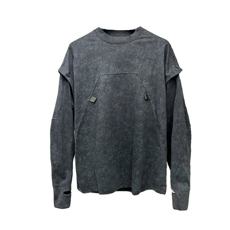 Dark Avant-Garde Style Wear Stand Cut Stitching guanti t-Shirt a maniche lunghe camicia da uomo personalizzata lavata alla moda