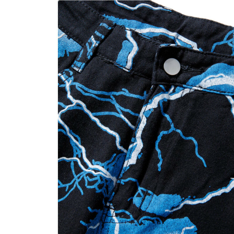 Y2K Vintage Men's Jeans Trousers Vibe Style Lightning Print Tie Dye Straight Hip Hop Retro Harajuku Men's and Women's Jeans
