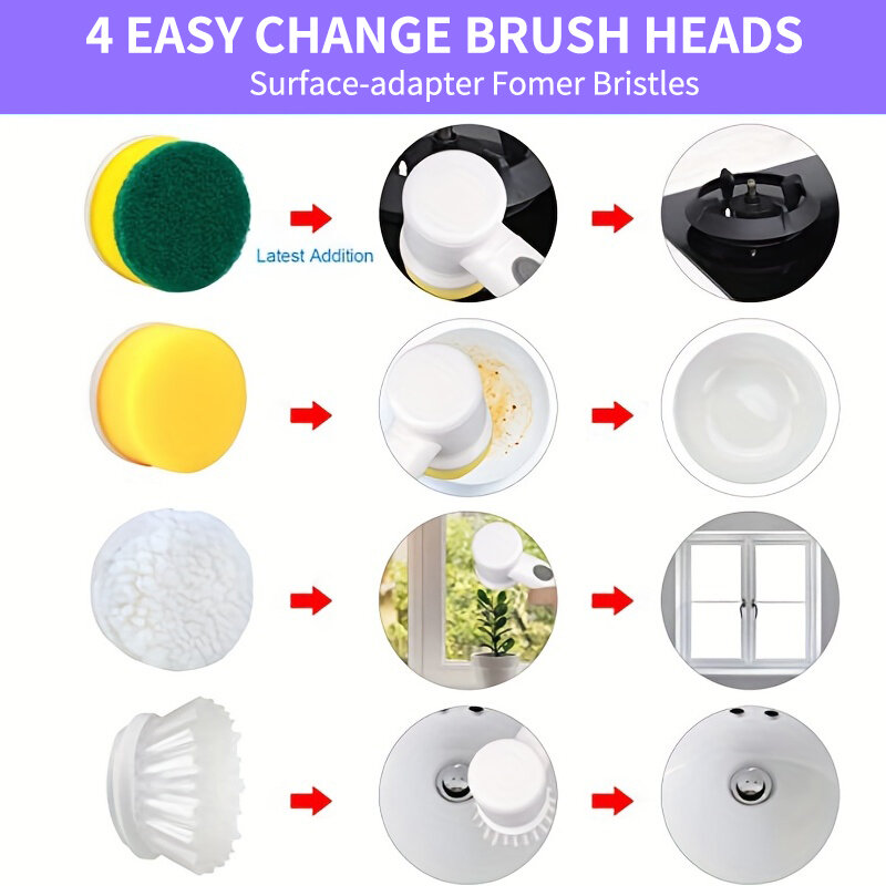 Electric Spin Scrubber Electric Cleaning Brush Cordless Power Scrubber with Replaceable Brush Heads Handheld Power Scrubber