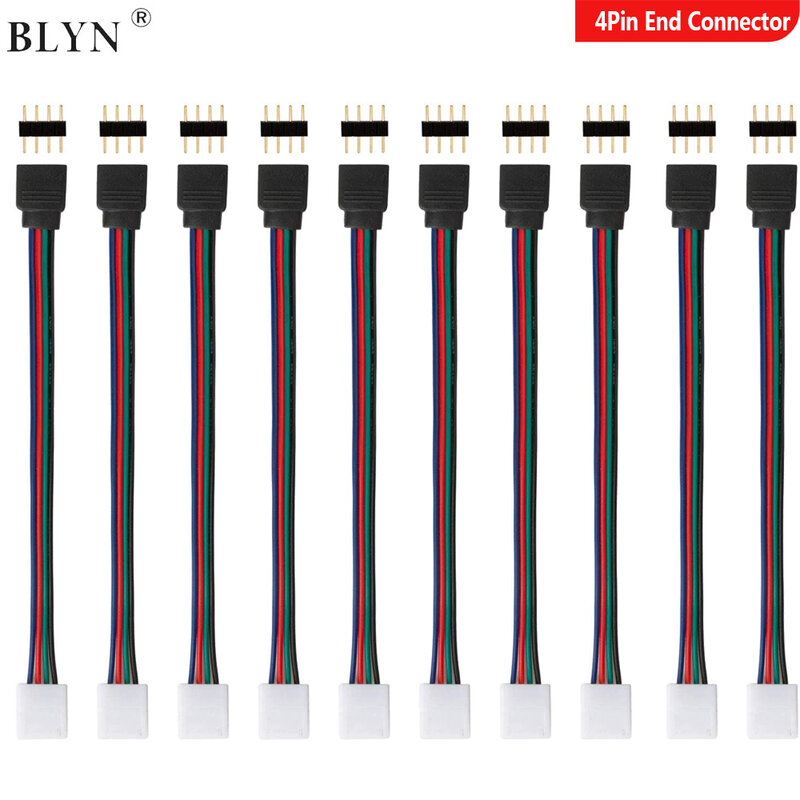 5050 LED RGB 스트립 라이트 커넥터, 컨트롤러 점퍼 솔더리스 클립 온 피그테일 전원 어댑터, 4 핀 도체, 10mm 스트립