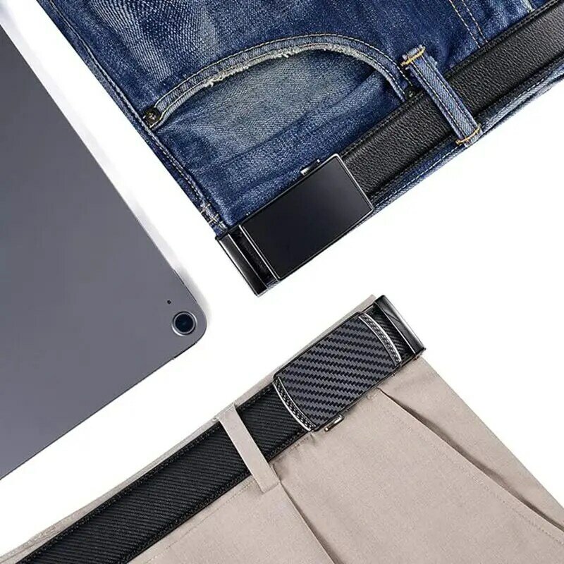 PlusZis-Cinturón de trinquete de cuero genuino para hombre, hebilla automática, vestido de moda, talla grande