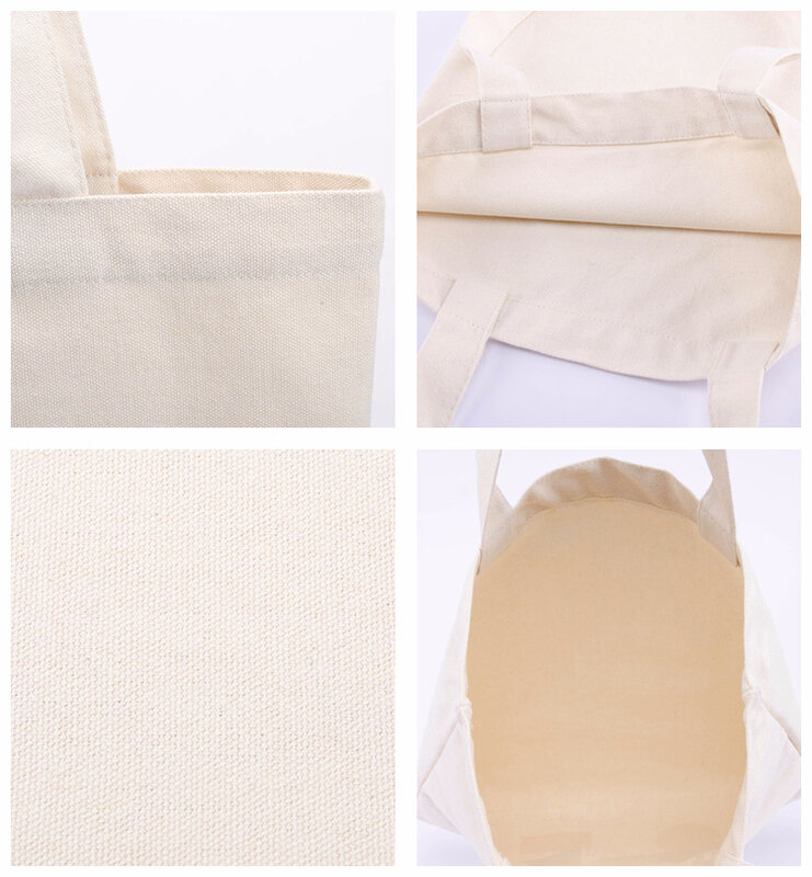 Black Reusable Cotton Tote Bags Eco Foldable Shoulder Bag Large Handbag Solid Fabric Canvas Tote Bags for Market Bags