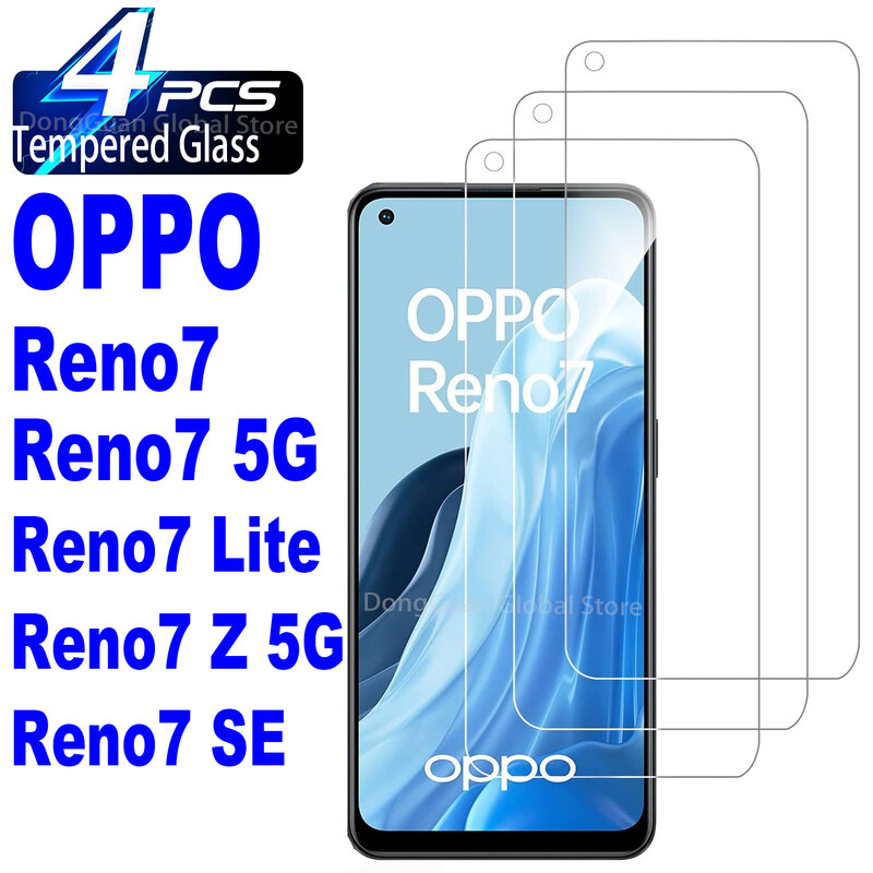 Kaca Tempered untuk OPPO Reno7 Lite SE Z 5G, kaca Film pelindung layar 2/4 buah