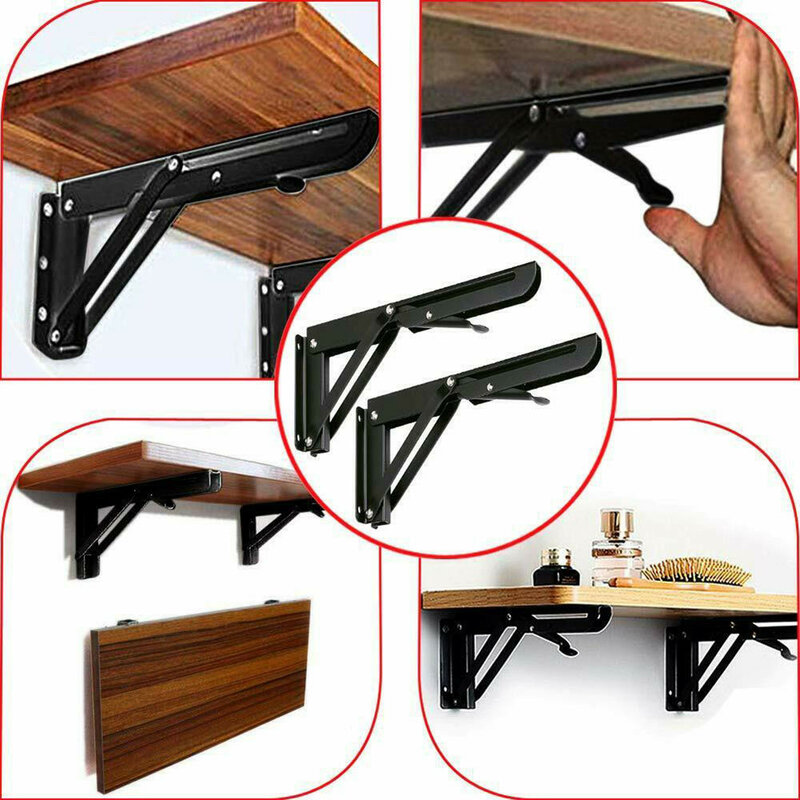2Pcs Campervan Folding Bracket Table Shelf Motorhome Caravan Black Finish Stainless Steel Mini Folding Table Car Accessories