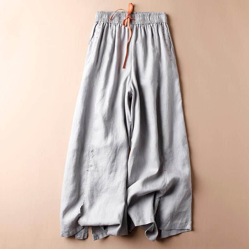 Bawełniane lniane spodnie dla kobiet Solidne luźne spodnie Casual Vintage Summer Cienkie koreańskie spodnie z elastycznym pasem Spodnie z szerokimi nogawkami