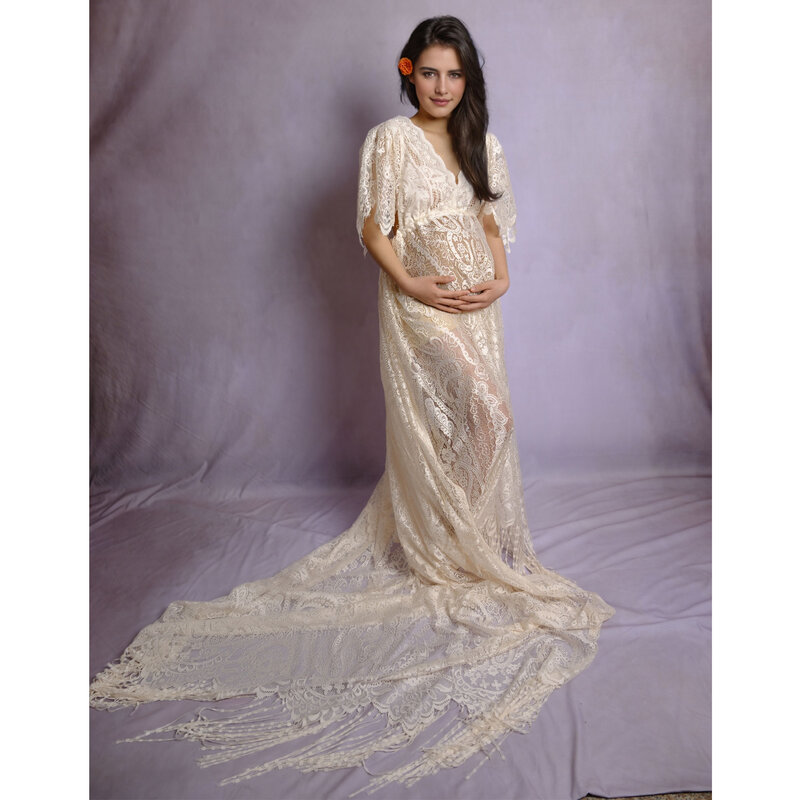 Don & Judy Boho abito da sposa floreale in pizzo Vestido De Noiva con nappa abito da sera lungo da ballo maternità fotografia incinta