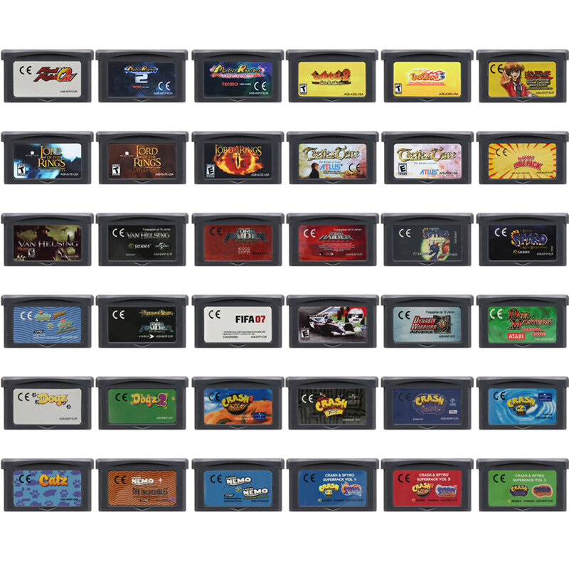 GBA cartucho de videogame, Cartão Console, Crash e Spyro Tomb Raider, 32 Bit