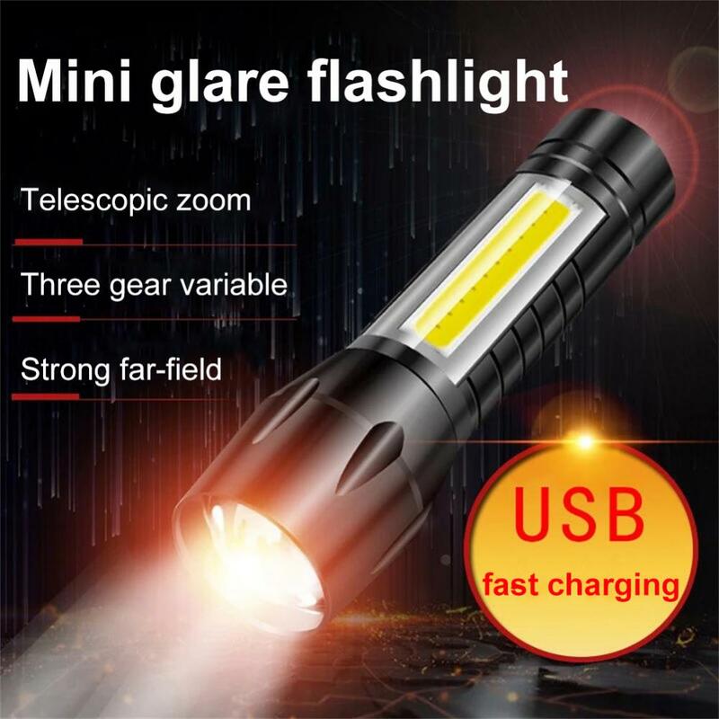 1/3PCS Zoom Mini Led Flashlight XP-G Q5 Flash Light Lantern Portable rechargeable Glare COB Flashlight Outdoor Camping
