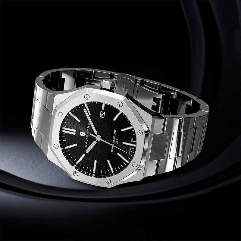 SAPPHERO Восьмиугольные часы для мужчин, роскошные деловые наручные часы высокого качества со светящейся датой 30 м, водонепроницаемые кварцевые часы, мужской подарок