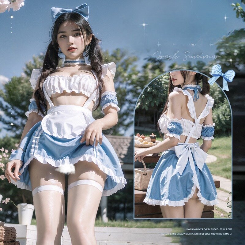Anime Kawaii Maid Cosplay Trajes para Mulheres, Lingerie Sexy, Baby Doll Dress, Erótico Pornô Maid Uniforme para Adulto Sexo Role Play