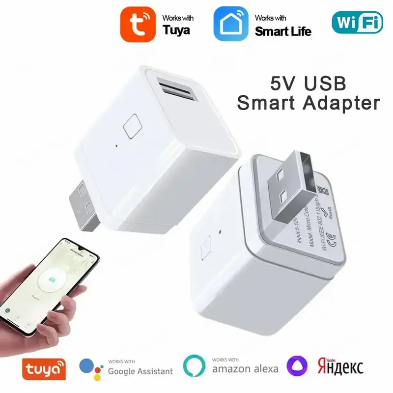 Tuya Smart Micro USB Switch Adapter, 5V, Wi-Fi, Mini USB Power Adapter, Funciona com Alexa, Hey, Google, Alice, Smart Home, Novo