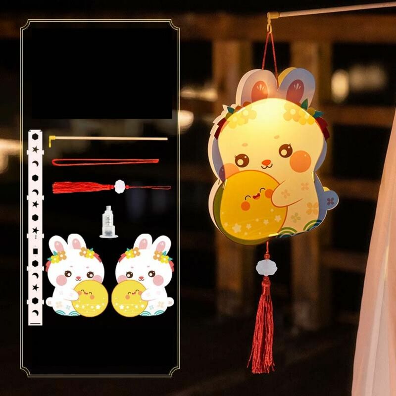 Mid-Autumn Festival Jade Rabbit Lanterns DIY Bunny Shape Light Lamp Mid-Autumn Festival Rabbit Lantern Chinese Portable
