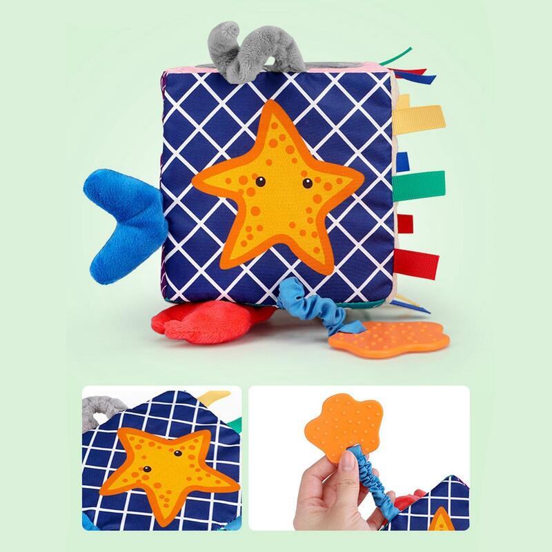 Soft Plush Atividade Cube para recém-nascido, Sensory Development Toy, Crib Baby Rattle