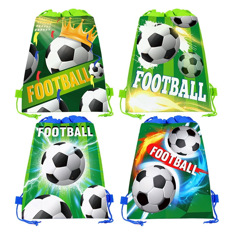 Mochila temática de fútbol para fiesta de cumpleaños, tela no tejida, bolsa de regalo con cordón para balón de fútbol