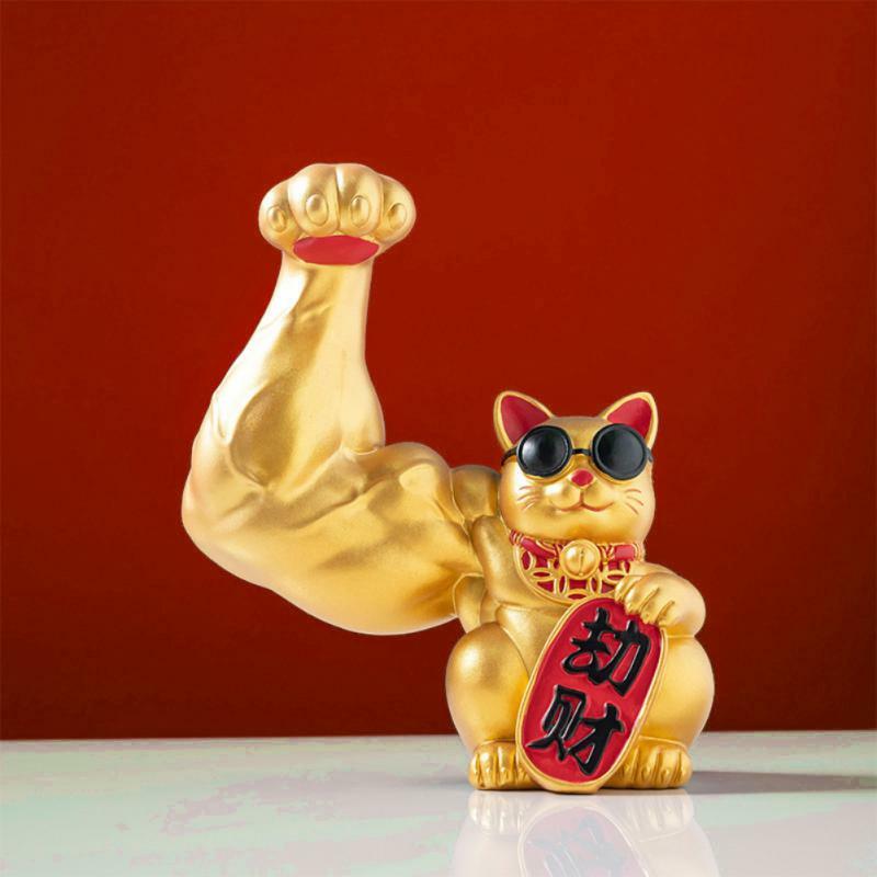 Wysokie oparcie kot na szczęście figurka mięśni biurowa dekoracja salonu do fortuny bogactwo szczęśliwe kreatywne akcesoria prezenty