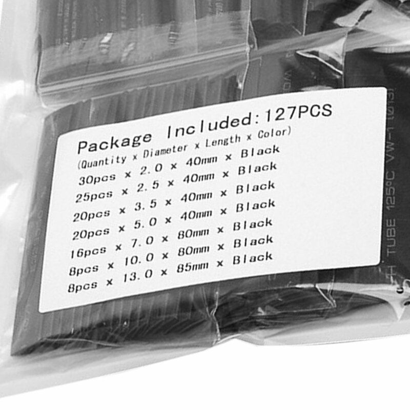 127 pz 7.28m nero 2:1 assortimento tubo termoretraibile tubo auto cavo guaina Wrap Wire Kit utili tubi elettrici