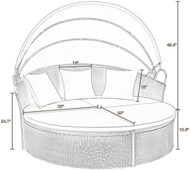 Patio Furniture Outdoor Round Daybed with Retractable Canopy Wicker Rattan Separated Seating Sectional Sofa for Patio Lawn