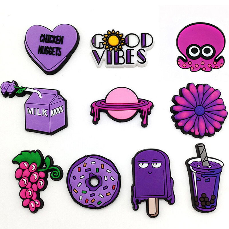 New 1pcs Cute Cartoon Purple VSCO Shoe Charms funny DIY croc clogs Aceessories for Sandals Decorate buckle kids girls Gifts jibz
