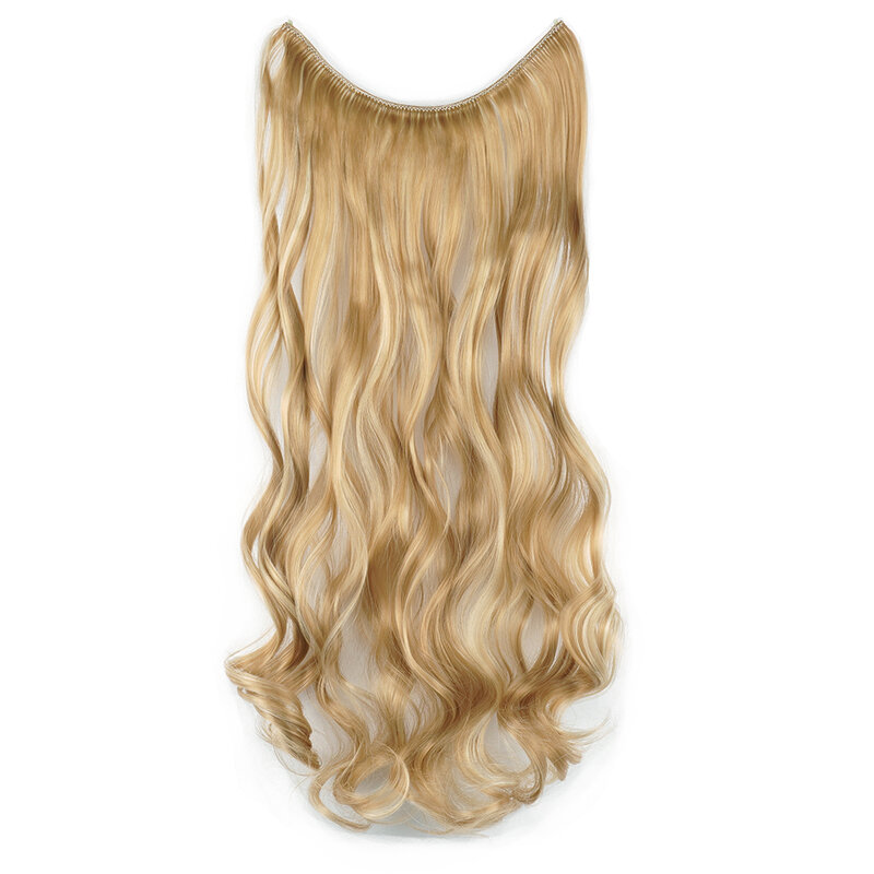 Soowee 17 Colors Long Gray Blonde Synthetic Hair Hairpieces Extension Fish Line Invisible Wavy Halo Hair Extensions for Women