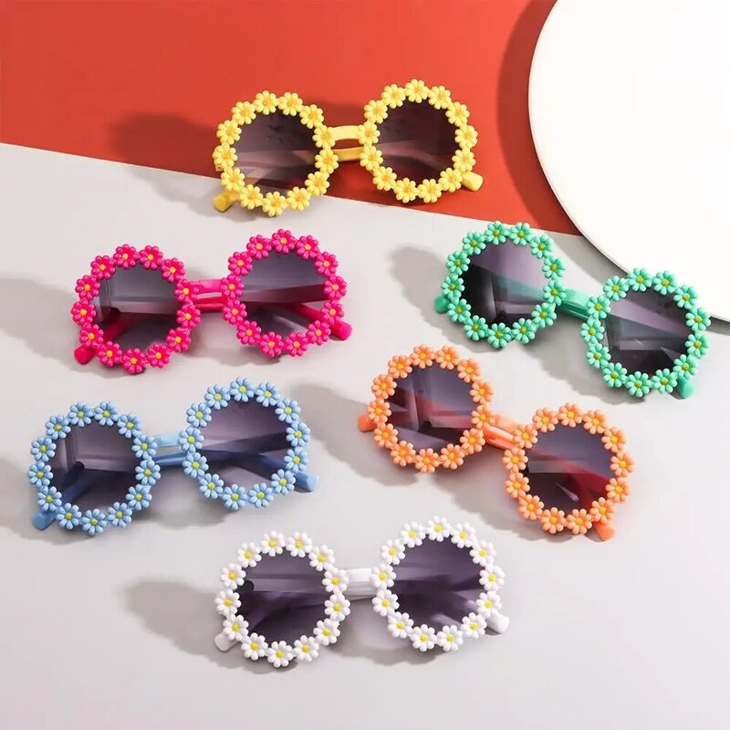 Fashion Sun Protection Party Disco Shades Round Frame Kids Daisy Sunglasses Flower Sun Glasses